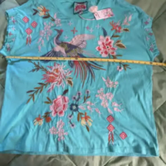 JOHNNY WAS embroidered Turquoise Tee STUNNING Sz L NWT-RARE/Hard-to-find! - Picture 7 of 16